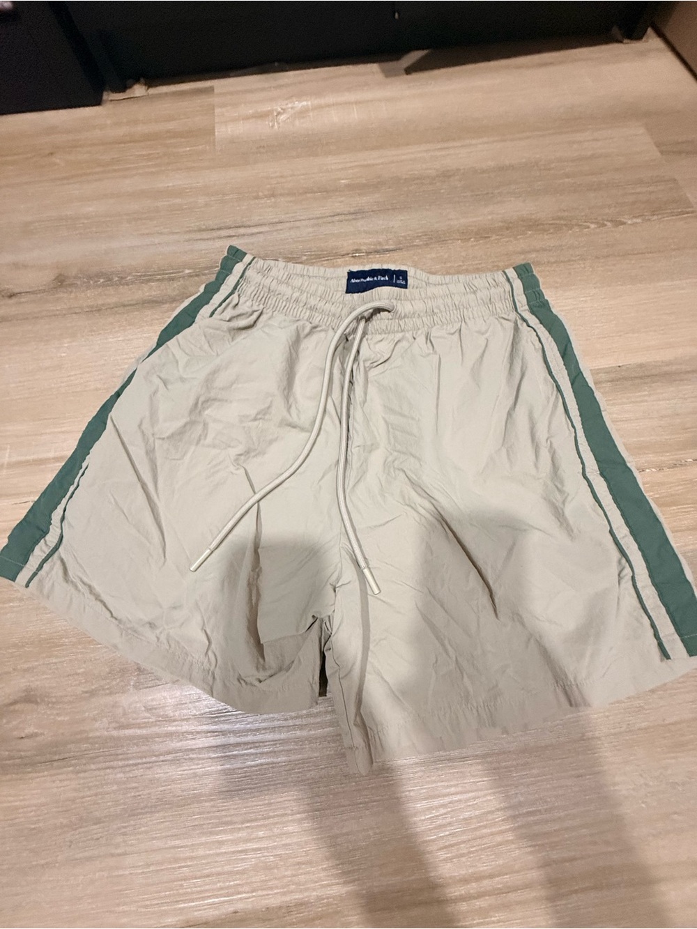 Abercrombie & Fitch Beige Shorts with Green Side Stripes